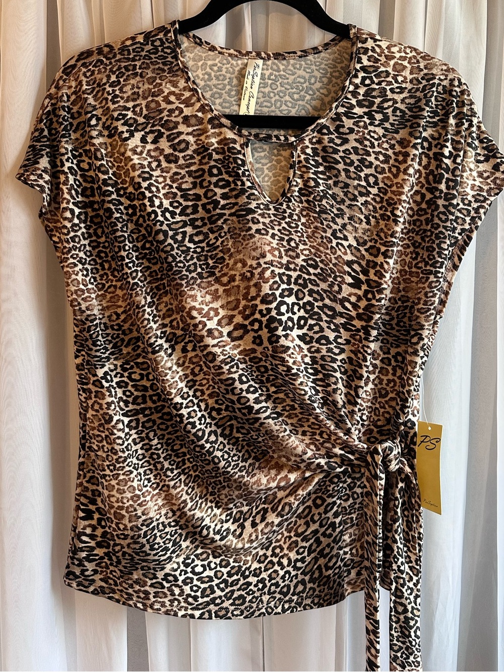 Perseption Concept Brown Black Leopard Print Side Tie Detail Top Size M